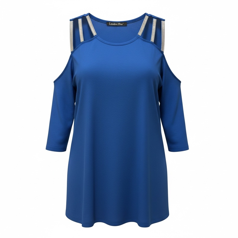 Lovelee You Royal Blue Cold-Shoulder Embellished Top